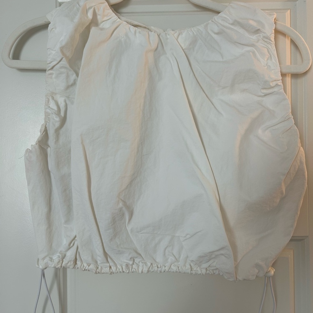 White Ruched Sleeveless Top